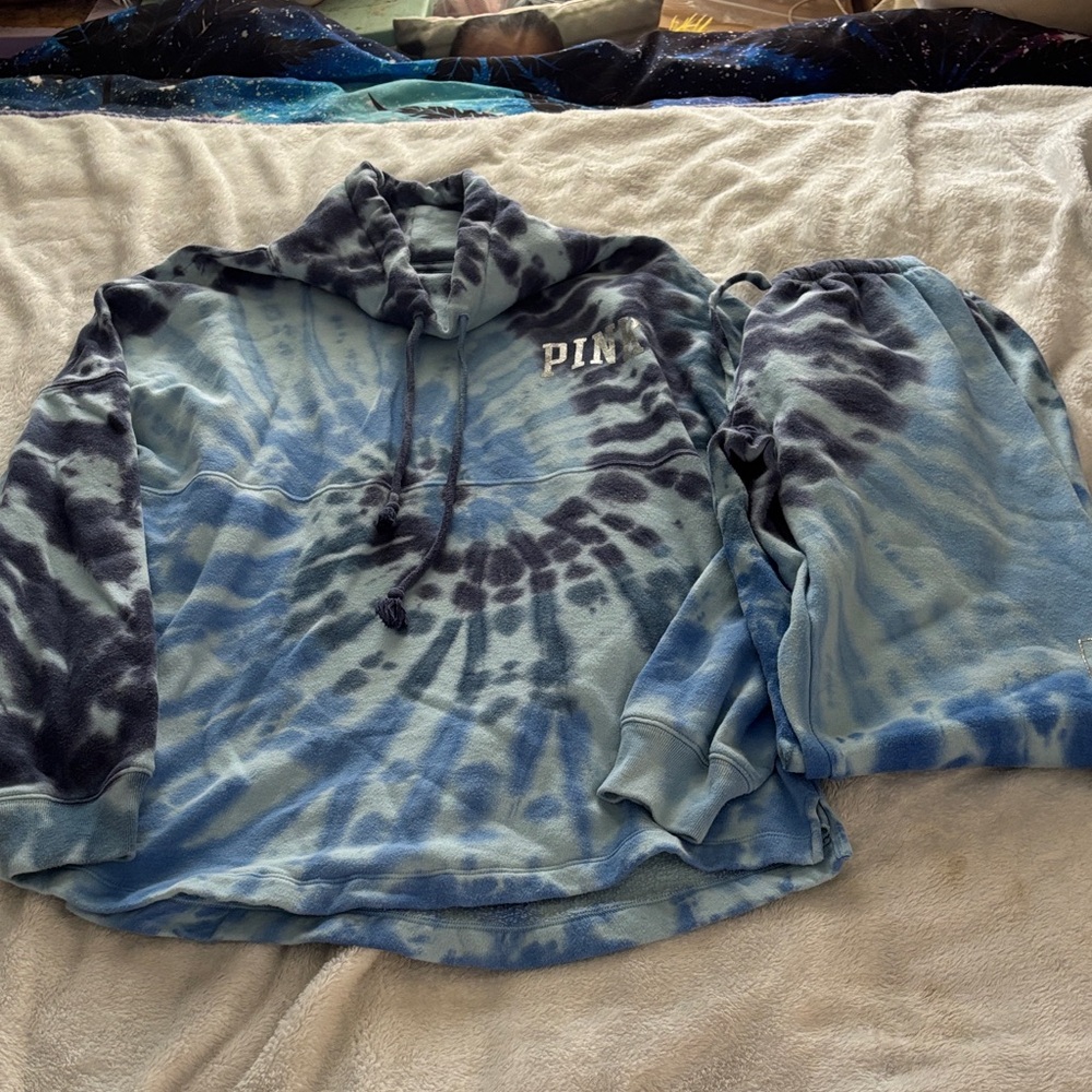 Pink Blue Tie-Dye Hoodie set
